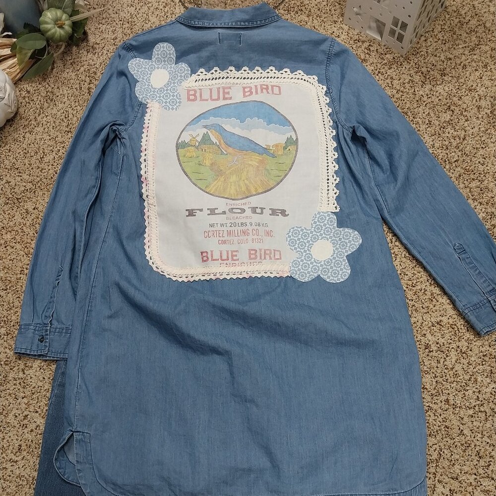 3716 Size Large Old Navy Upcycled With Vintage Flour Sac Applique. - Picture 7 of 10